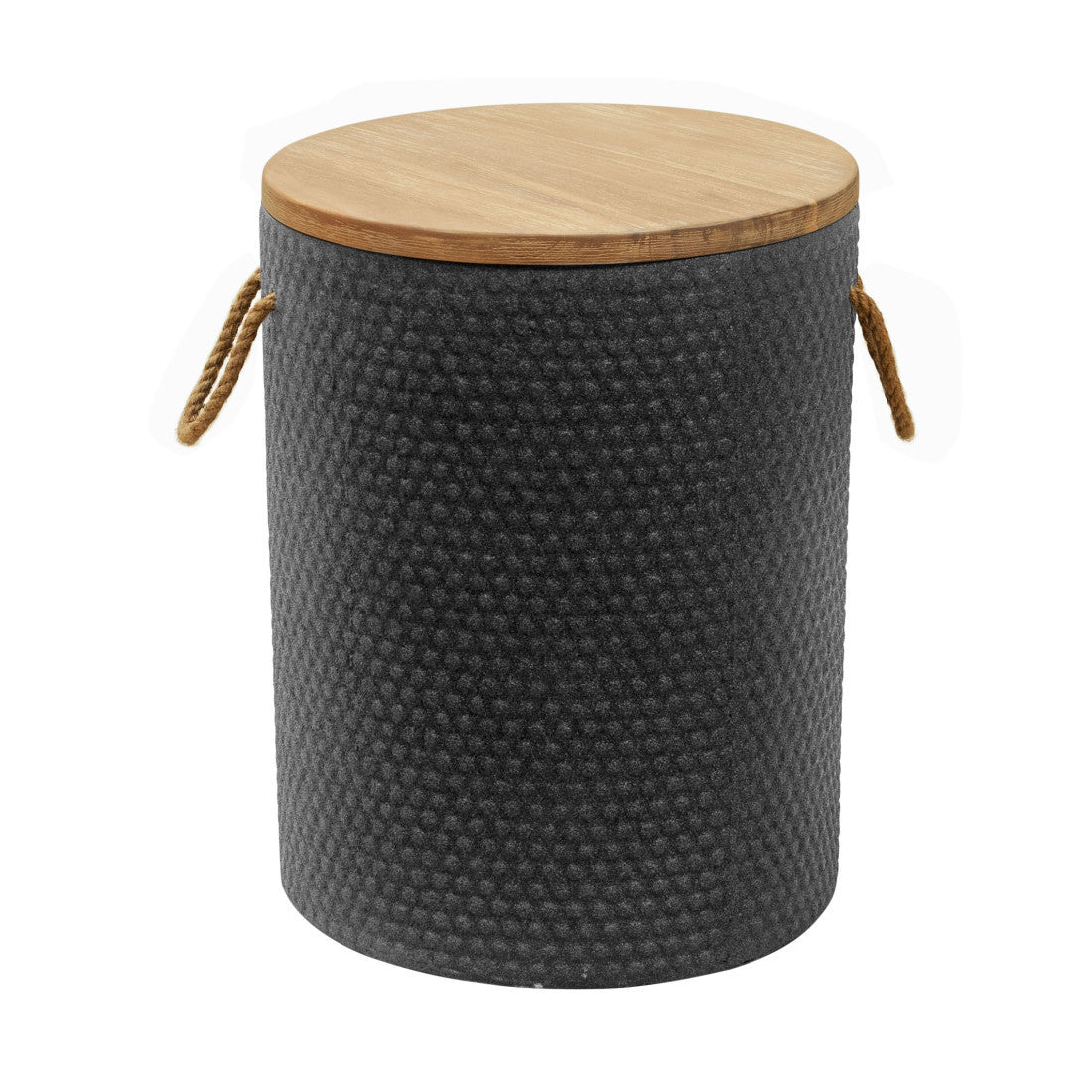 14" Natural and Black Solid Wood and Faux Concrete Round Outdoor Side Table
