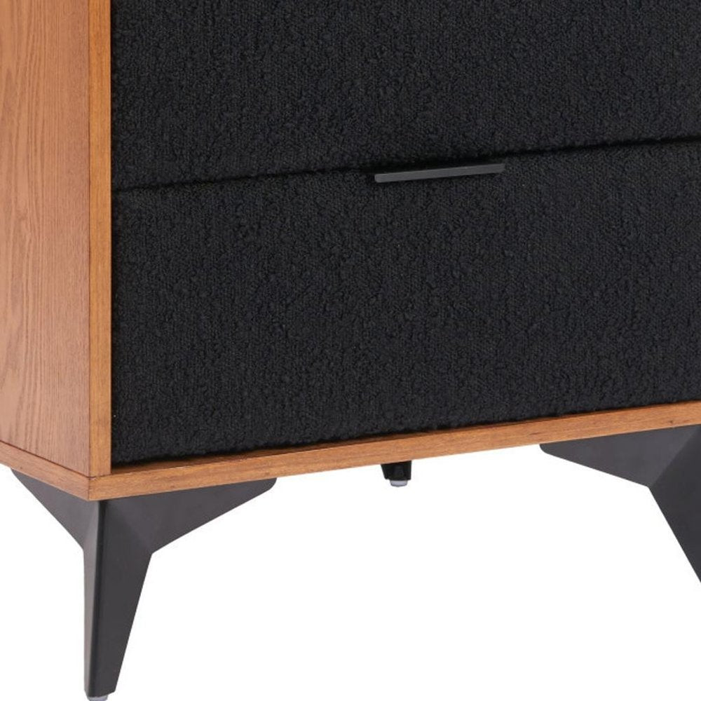 21" Walnut Wood and Steel Two Drawer Nightstand