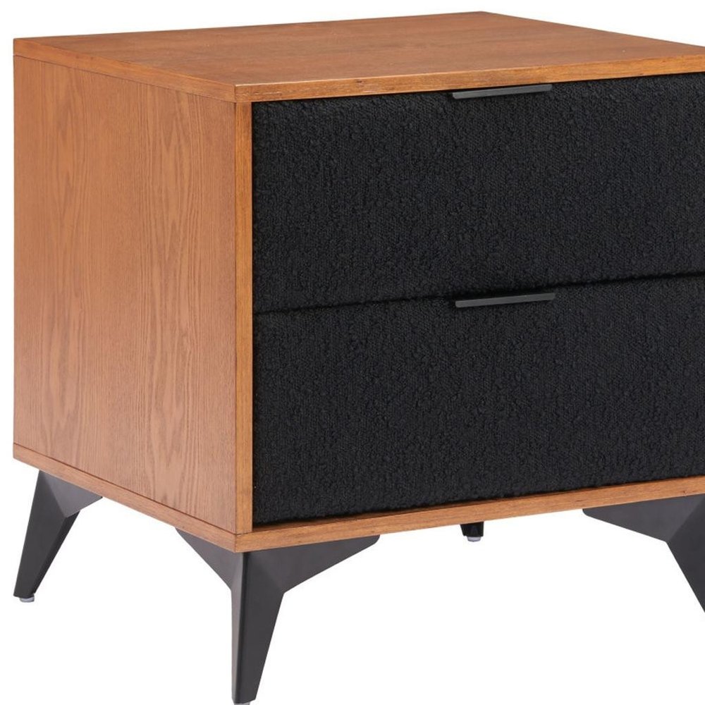 21" Walnut Wood and Steel Two Drawer Nightstand