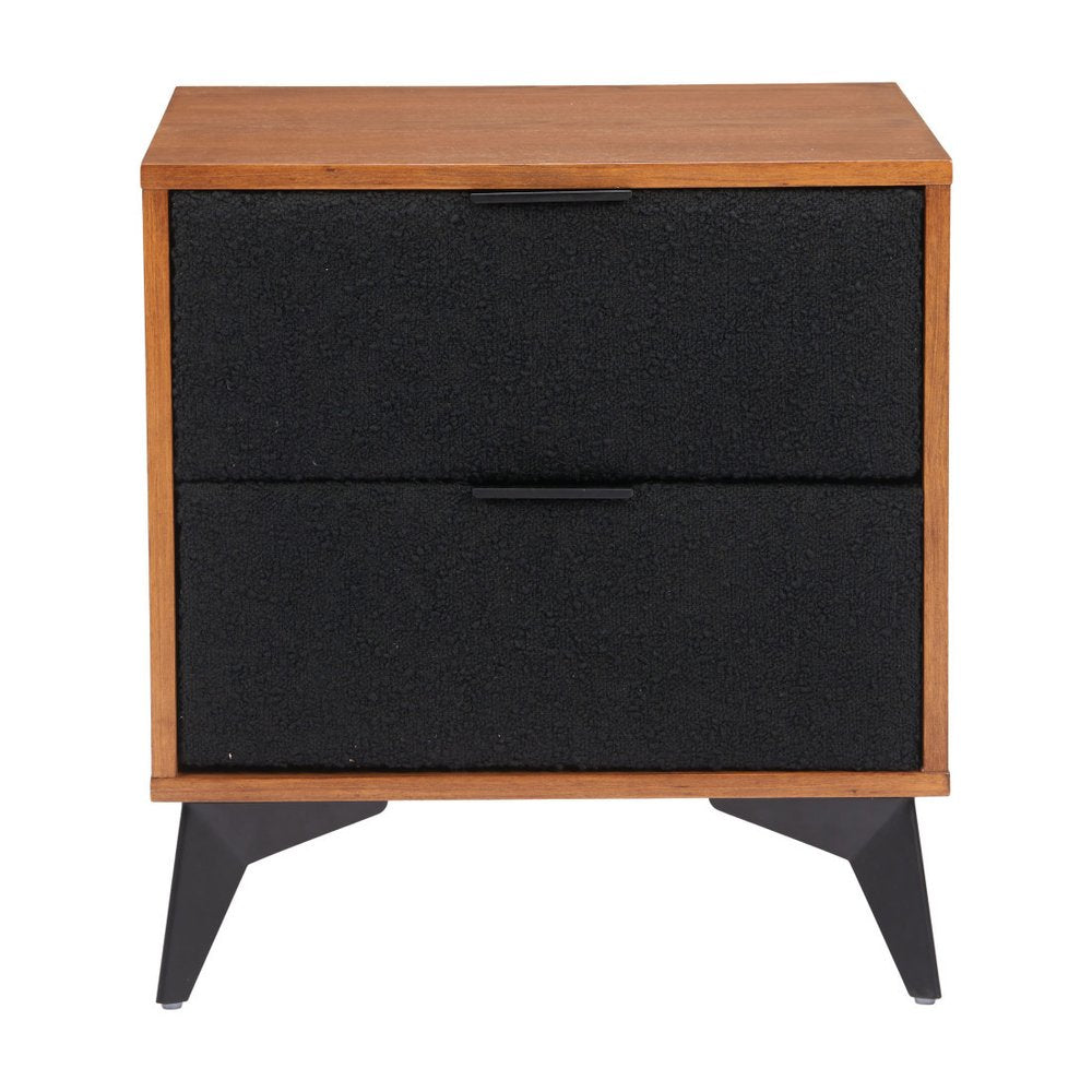 21" Walnut Wood and Steel Two Drawer Nightstand