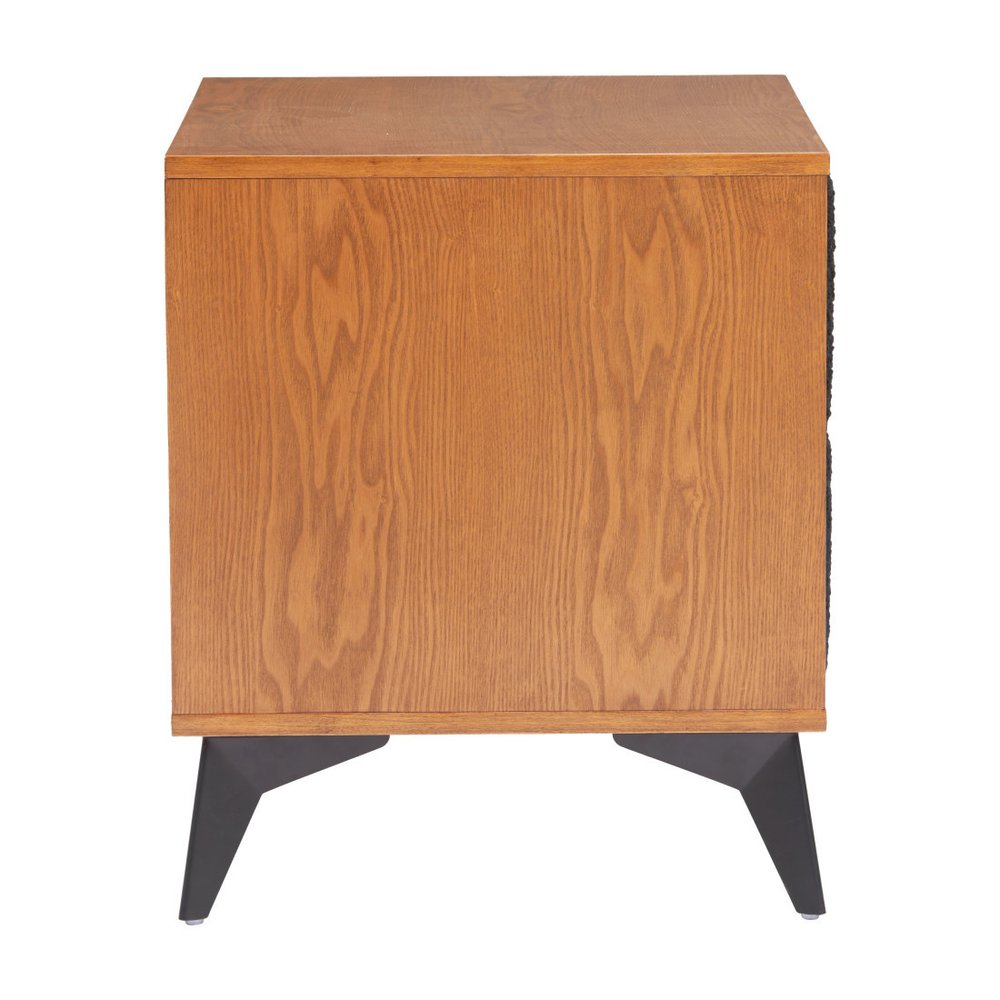 21" Walnut Wood and Steel Two Drawer Nightstand
