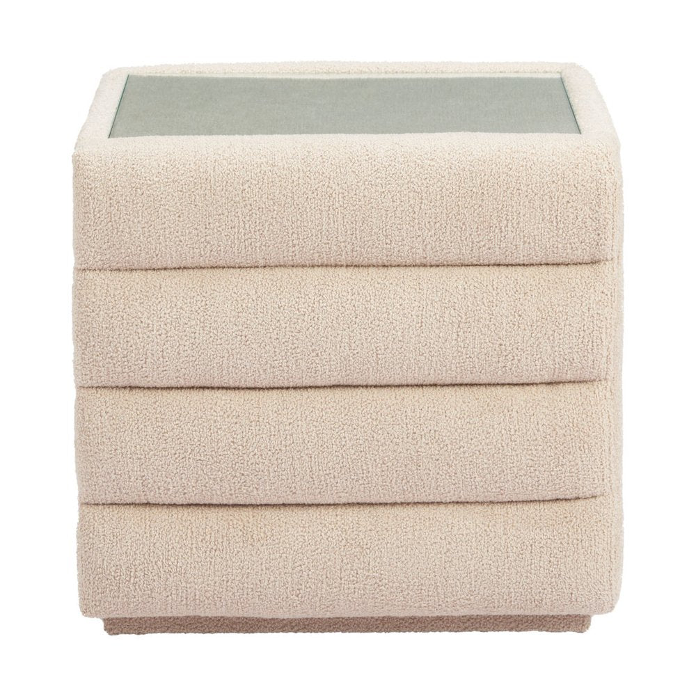 17" Beige Wood Square Woven Texture Two Drawer Nightstand