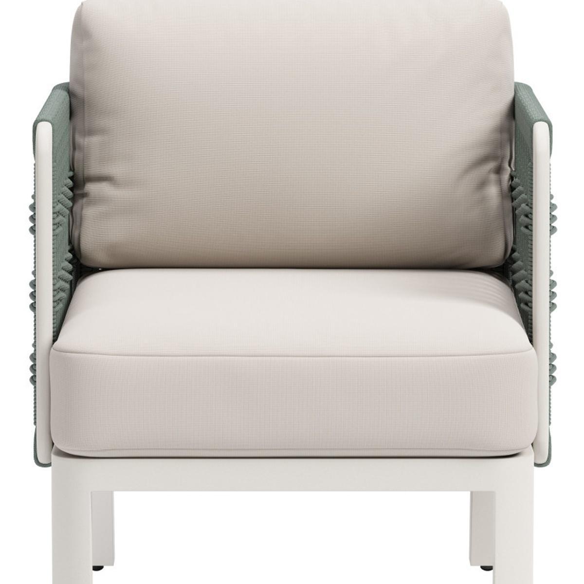 27" Green And White Aluminum Outdoor Accent Chair with White Cushion