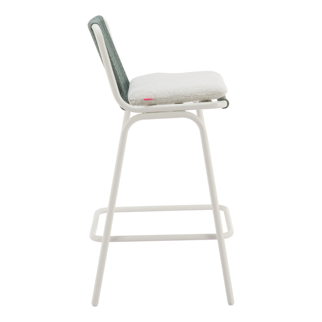 Set of Two White and Green Woven Back And Aluminum Counter Height Bar Chairs