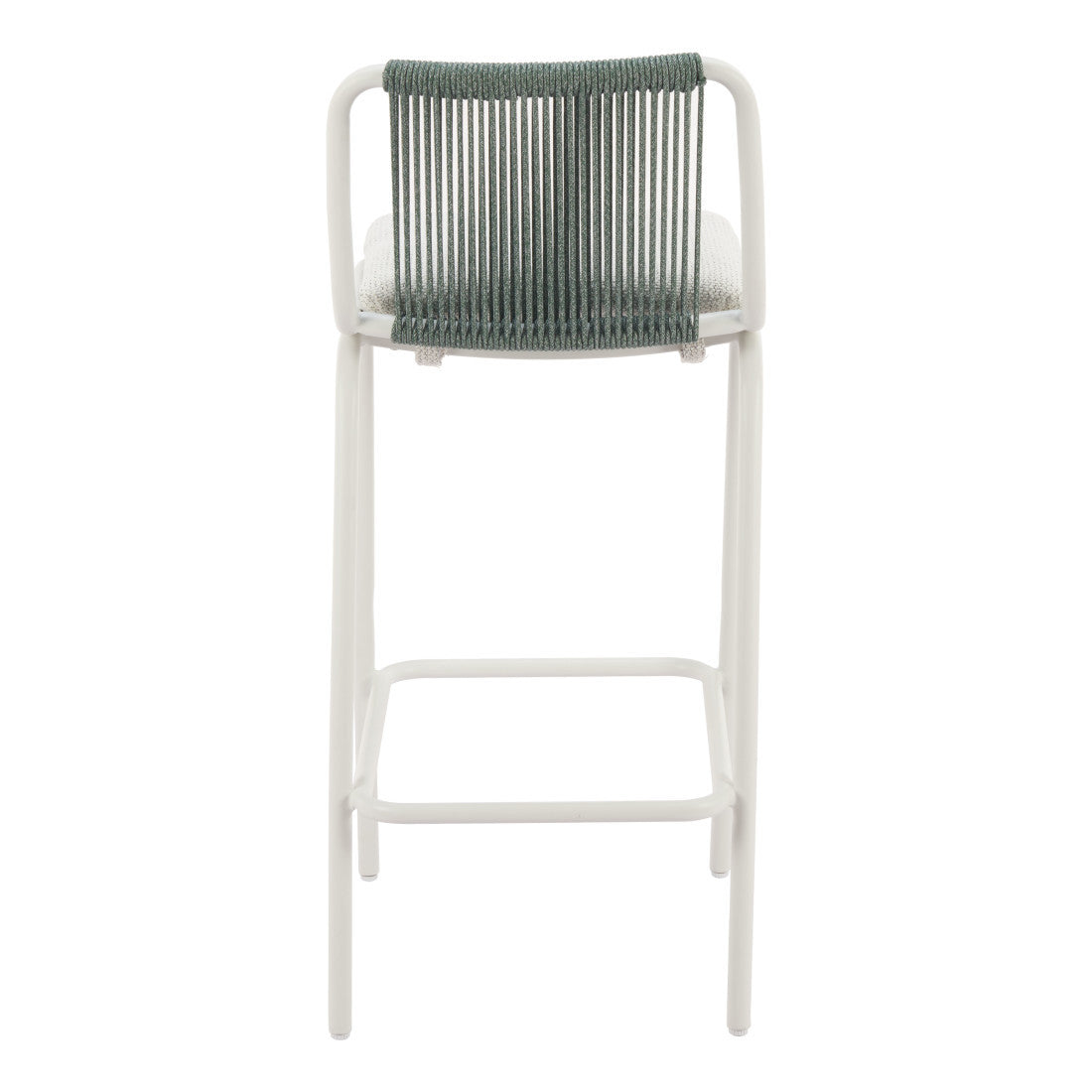 Set of Two White and Green Woven Back And Aluminum Counter Height Bar Chairs