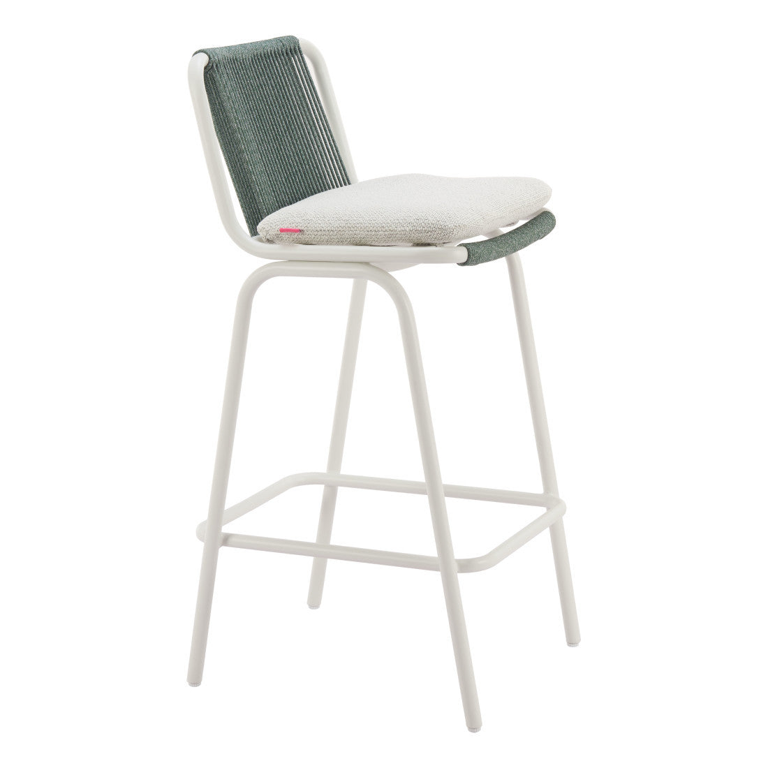 Set of Two White and Green Woven Back And Aluminum Counter Height Bar Chairs