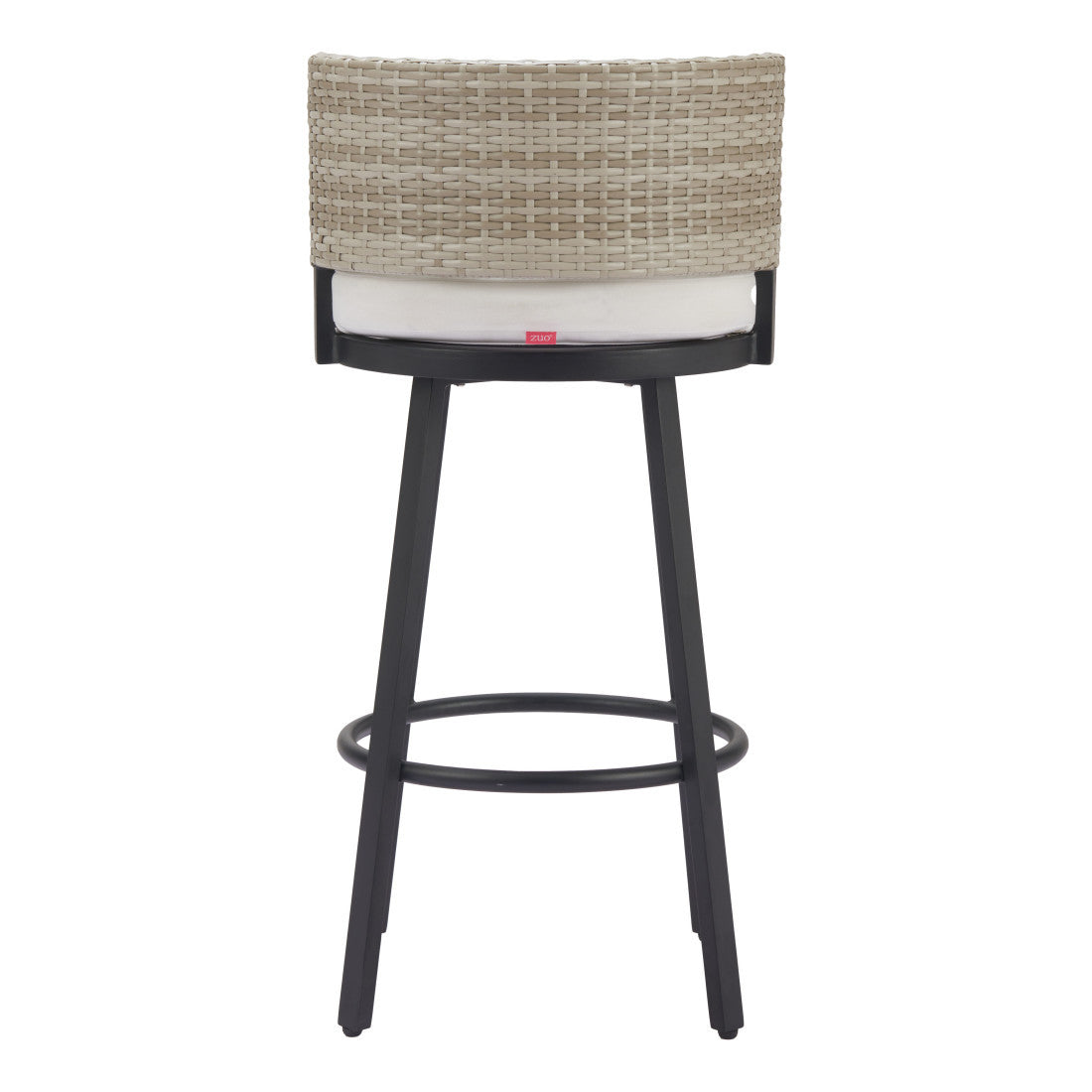 31" Black Natural and White Aluminum And Faux Rattan Swivel Bar Height Bar Chair