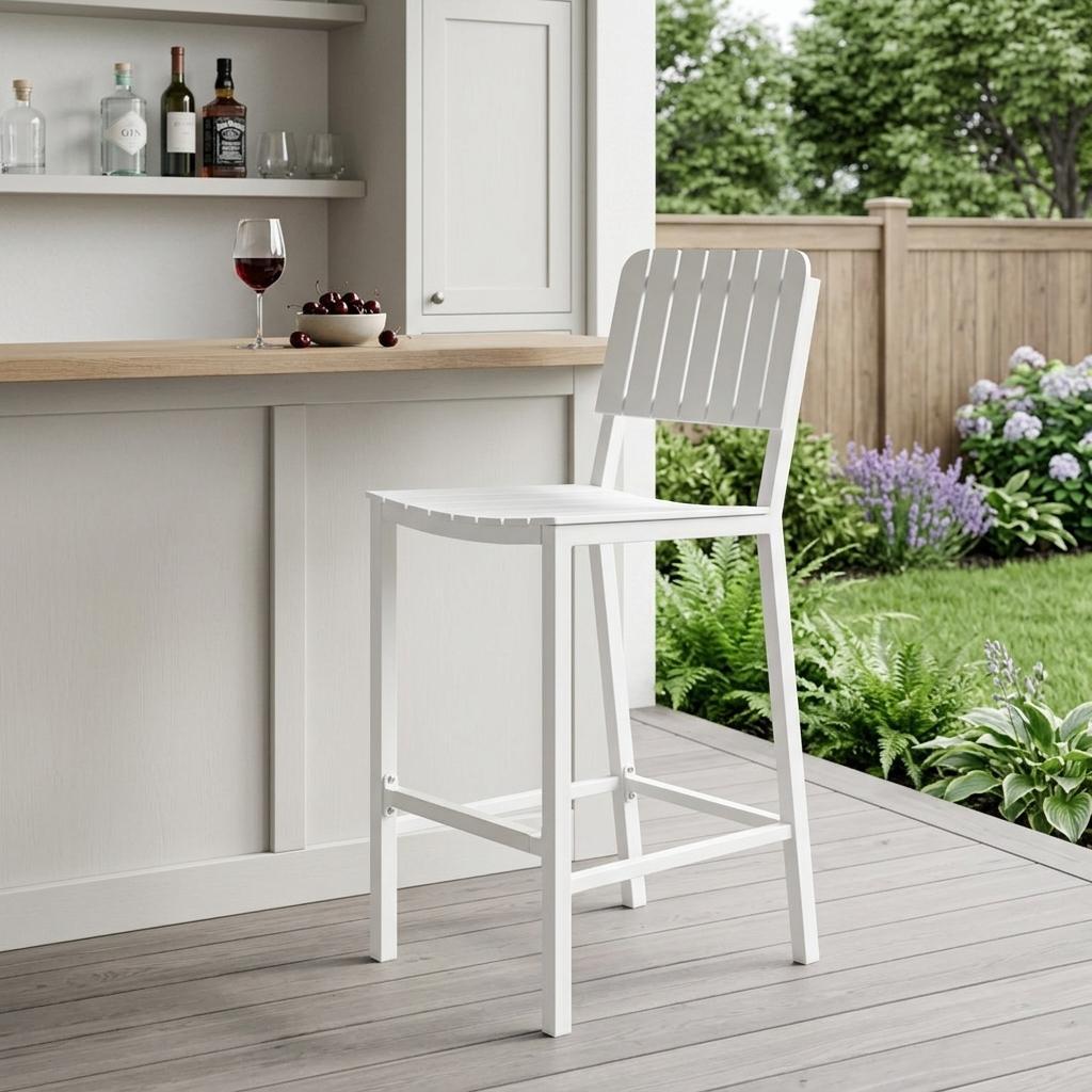 30" White Aluminum Outdoor Bar Height Chair