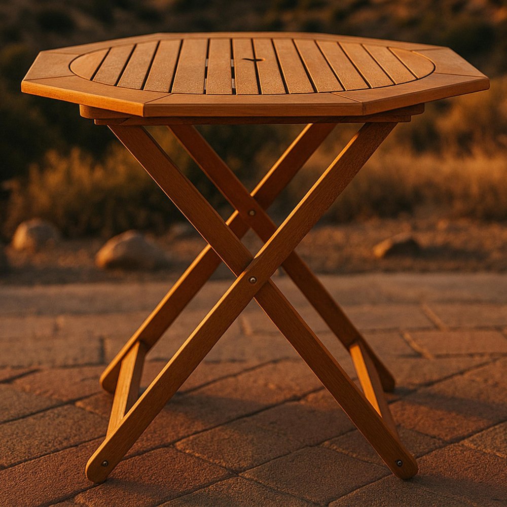 36" Brown Octagonal Solid Wood Folding Outdoor Dining Table with Umbrella Hole