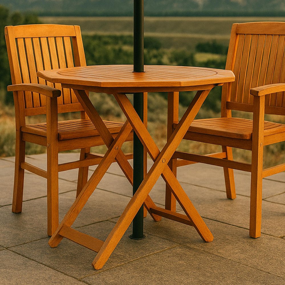 36" Brown Octagonal Solid Wood Folding Outdoor Dining Table with Umbrella Hole