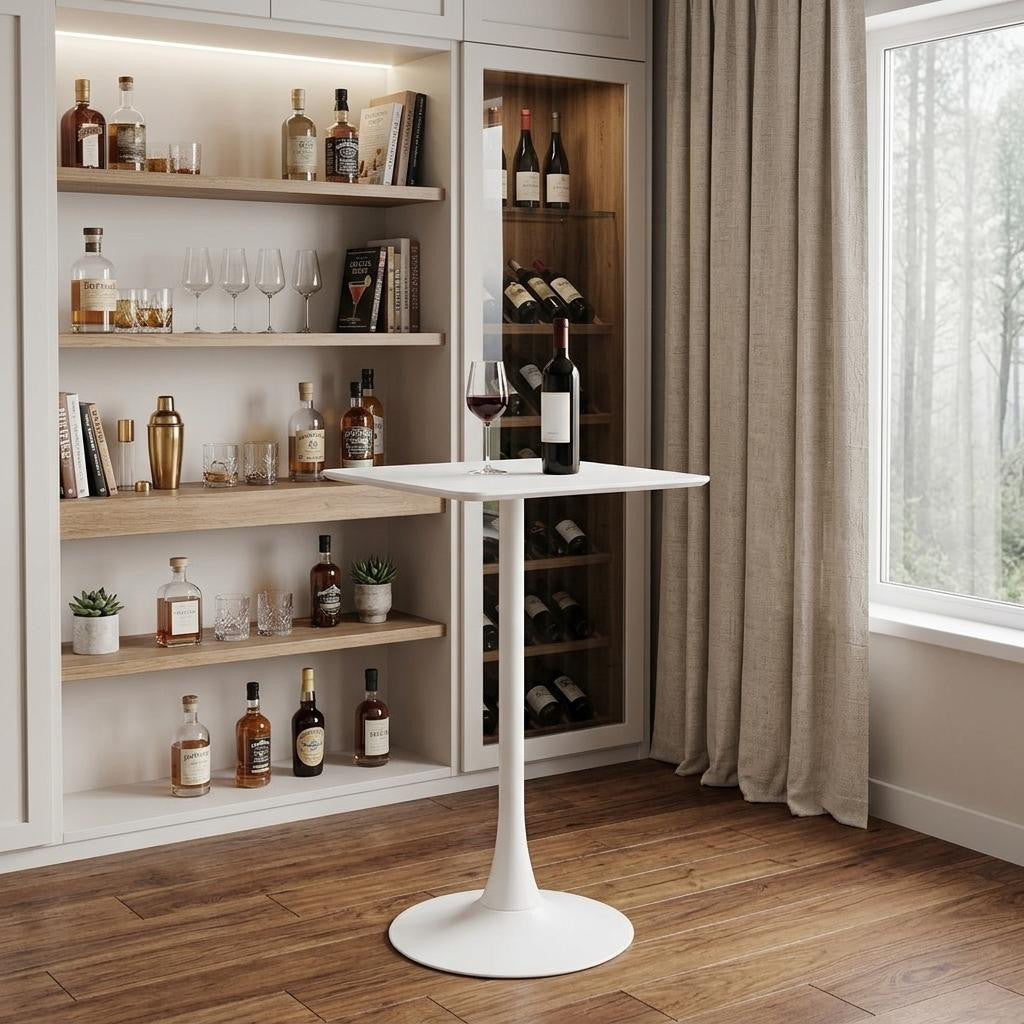 24" White Wood and Steel Square Bar Table