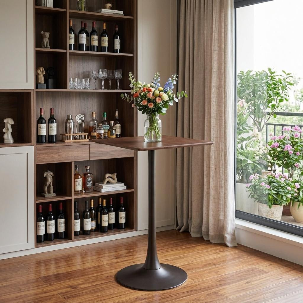 24" Brown and Black Wood and Steel Square Bar Table