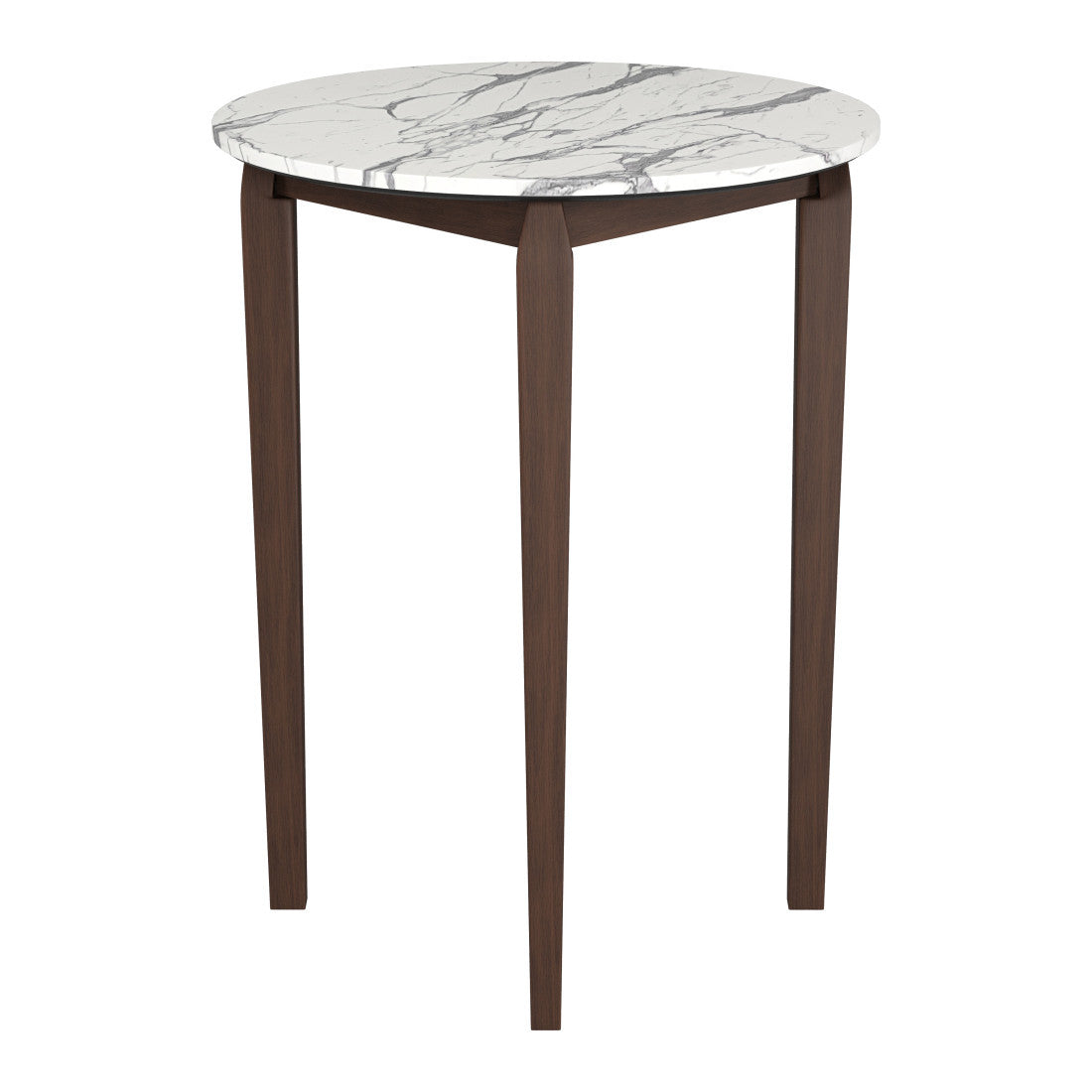 32" White and Brown Faux Marble and Solid Wood Rounded Bar Table