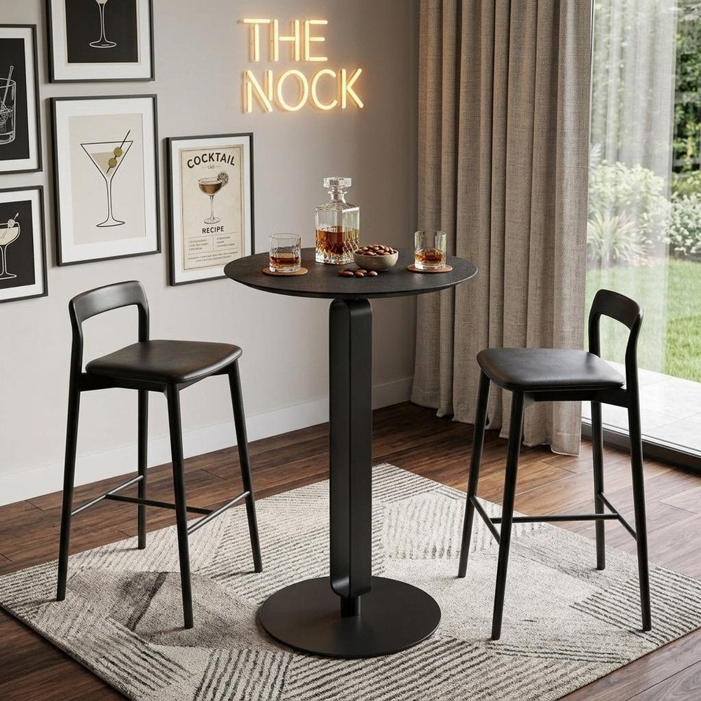 24" Black Wood and Steel Rounded Bar Table