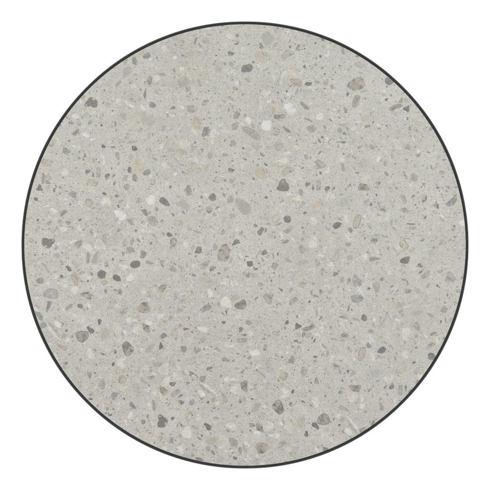 24" Gray and Black Faux Terrazzo and Steel Rounded Bar Table