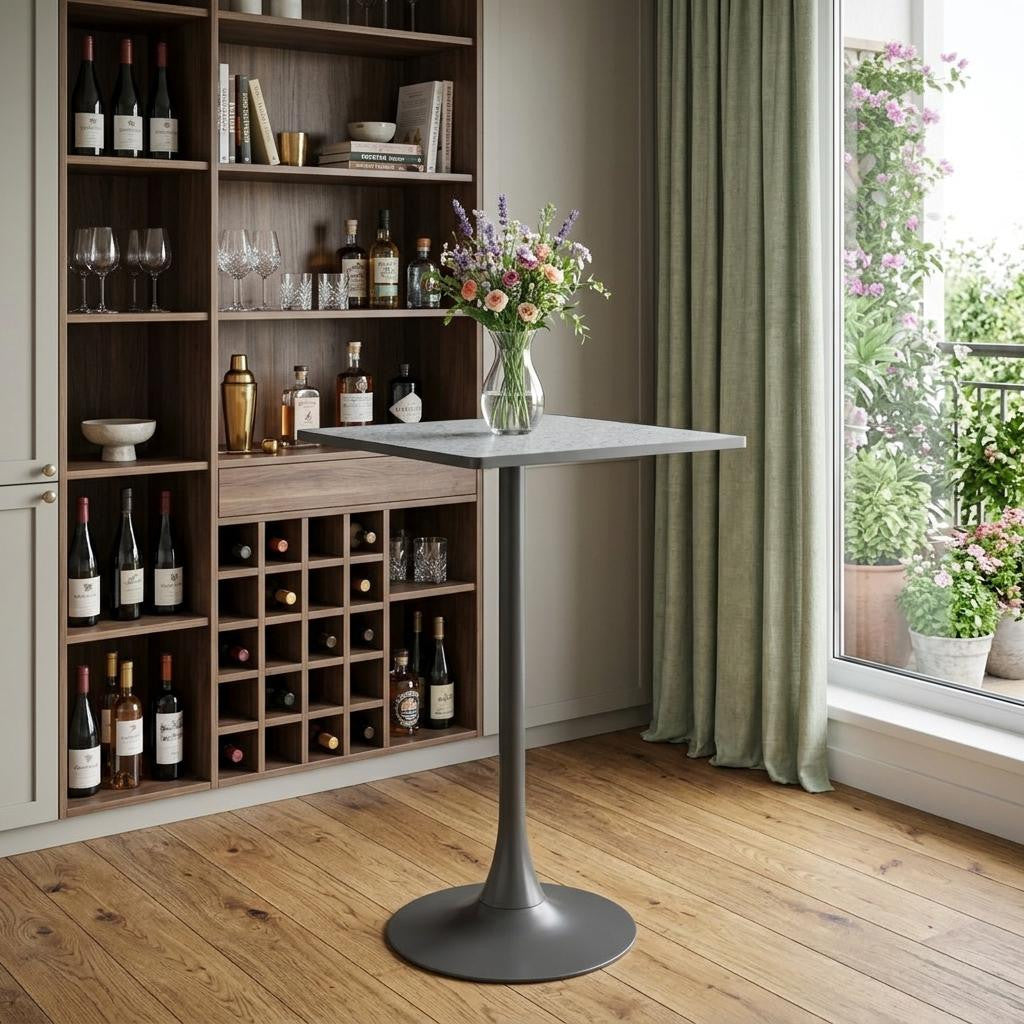 24" Gray and Black Faux Terrazzo and Steel Square Bar Table