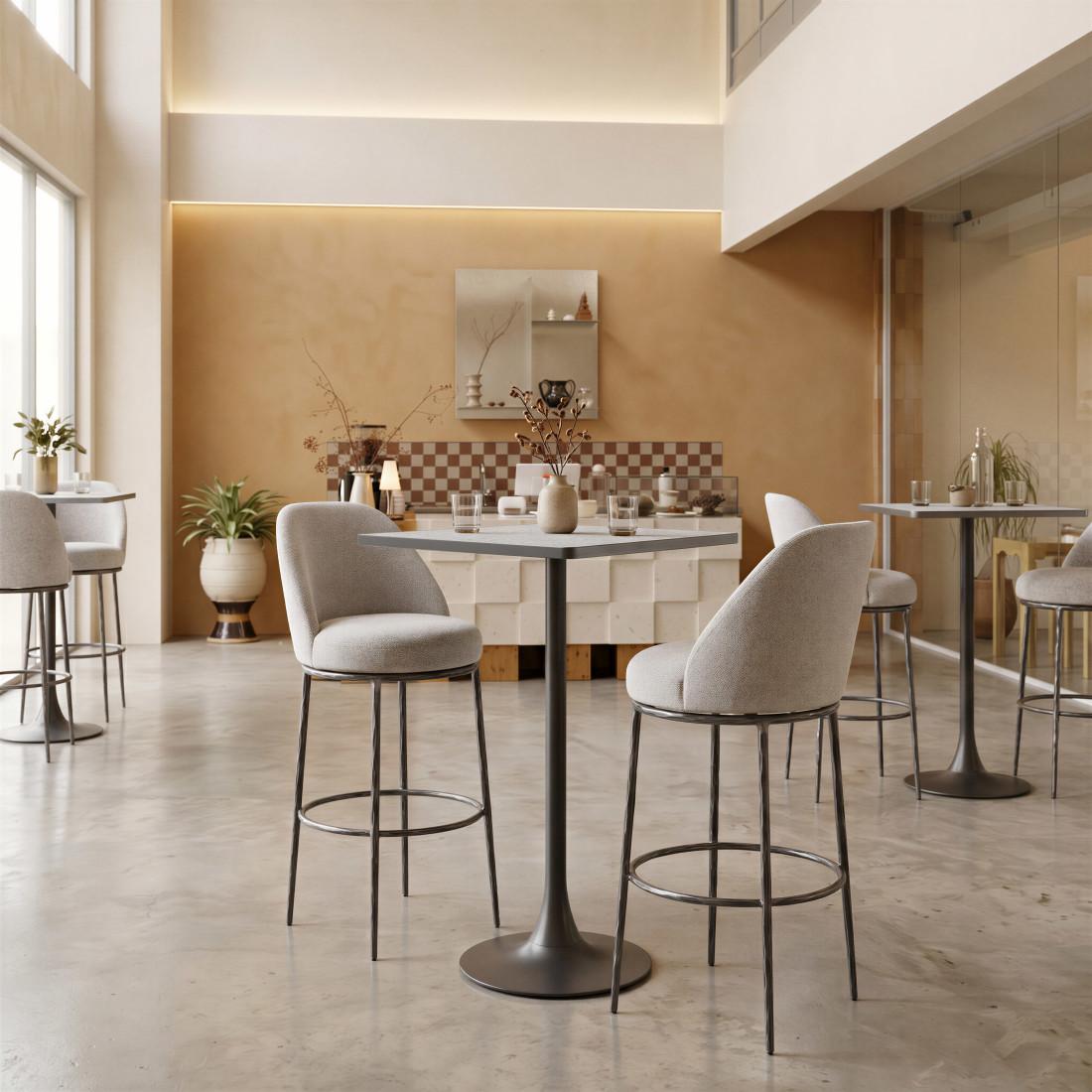 24" Gray and Black Faux Terrazzo and Steel Square Bar Table
