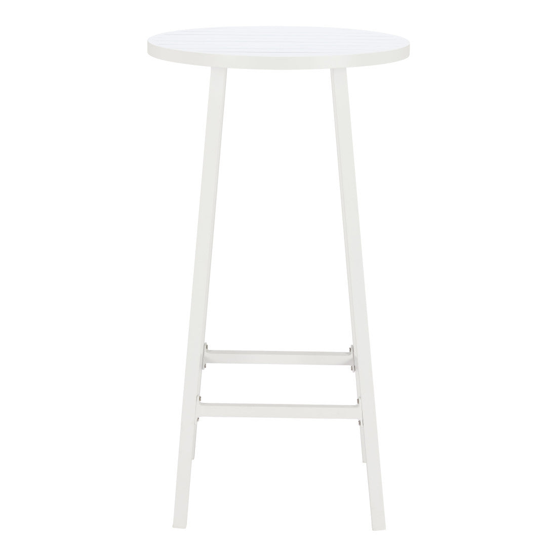 24" White Aluminum Slat Rounded Outdoor Bar Table