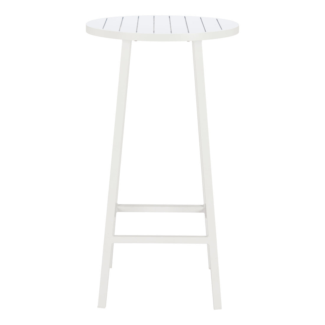 24" White Aluminum Slat Rounded Outdoor Bar Table