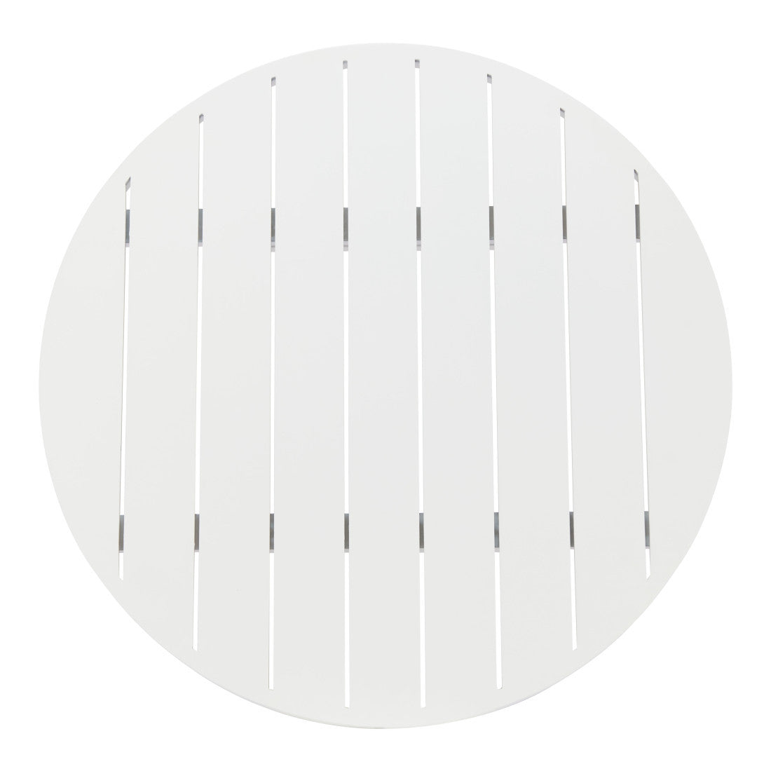 24" White Aluminum Slat Rounded Outdoor Bar Table