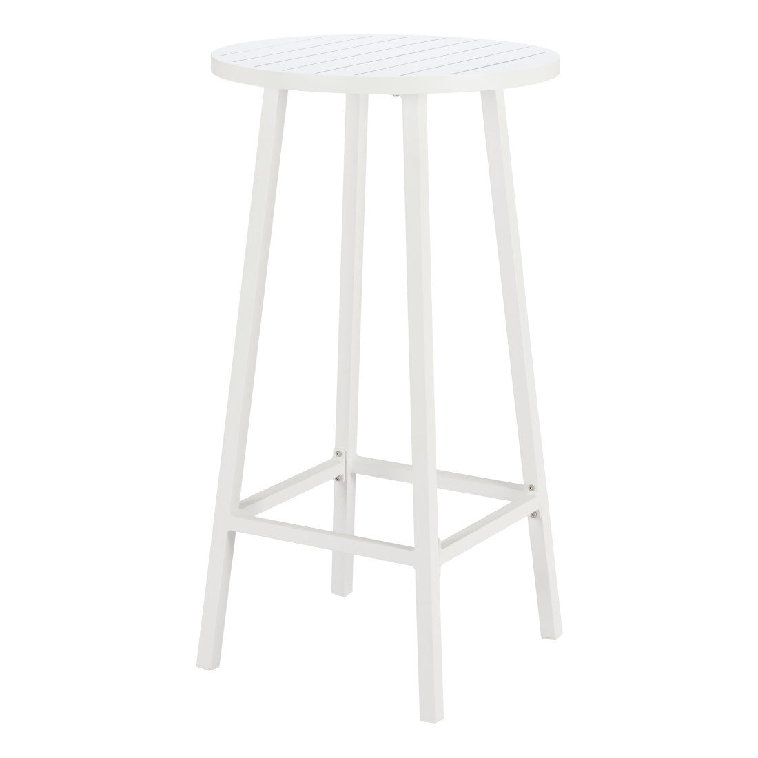 24" White Aluminum Slat Rounded Outdoor Bar Table
