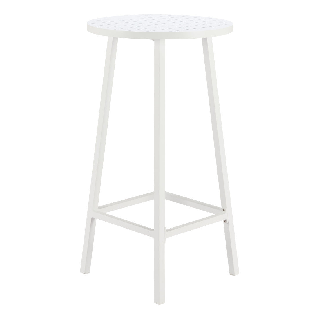 24" White Aluminum Slat Rounded Outdoor Bar Table