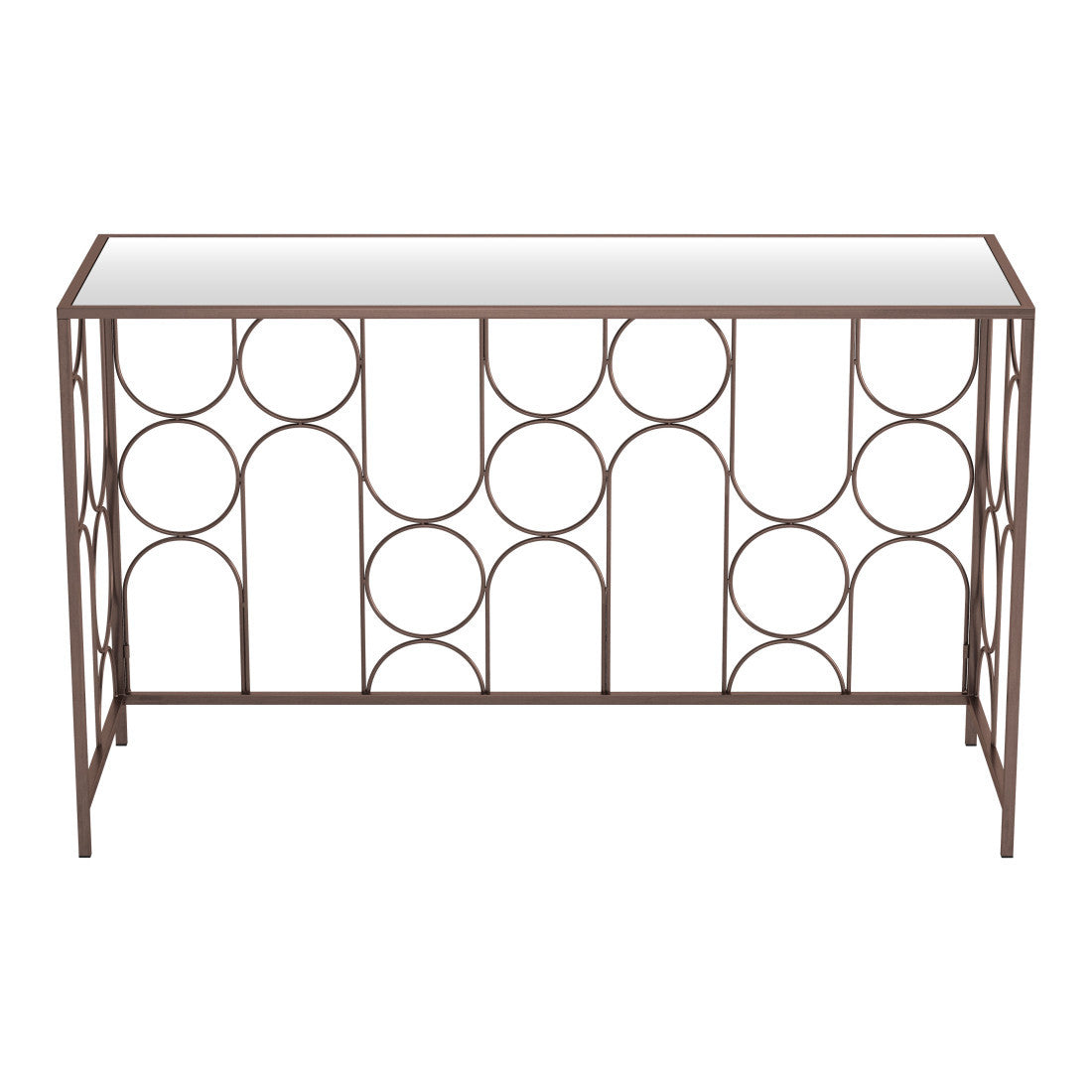 50" Clear and Bronze Mirrored Glass and Steel Frame Console Table