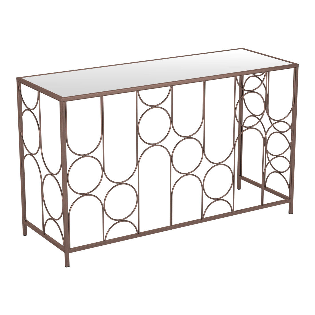 50" Clear and Bronze Mirrored Glass and Steel Frame Console Table