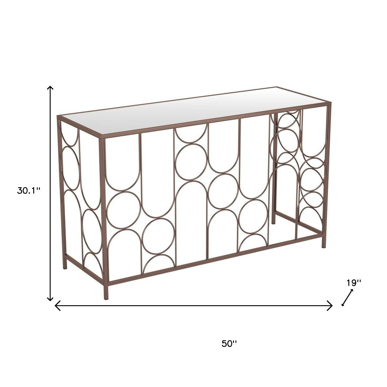 50" Clear and Bronze Mirrored Glass and Steel Frame Console Table