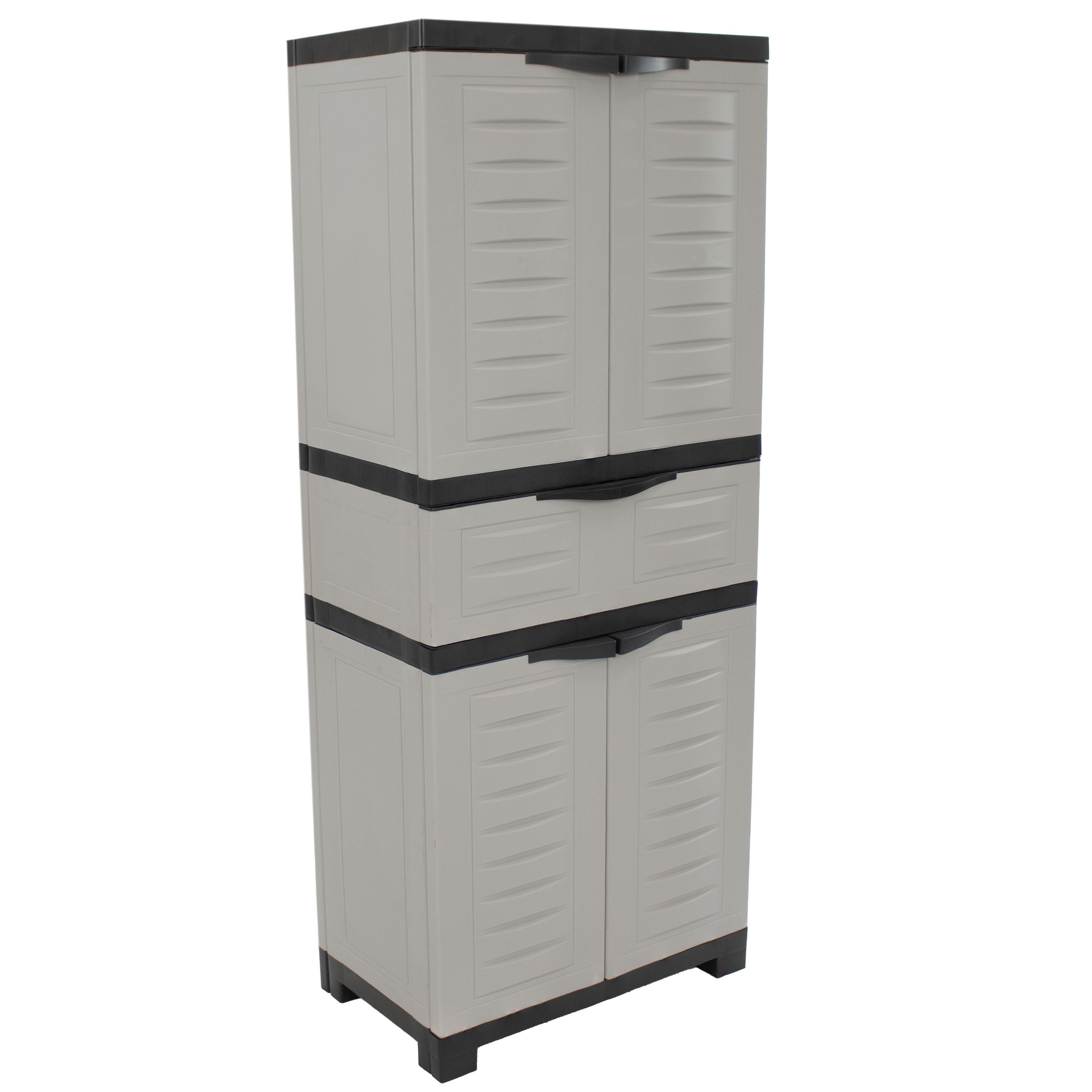 23" Black and Gray Plastic Accent Cabinet With Four Doors And One Drawer