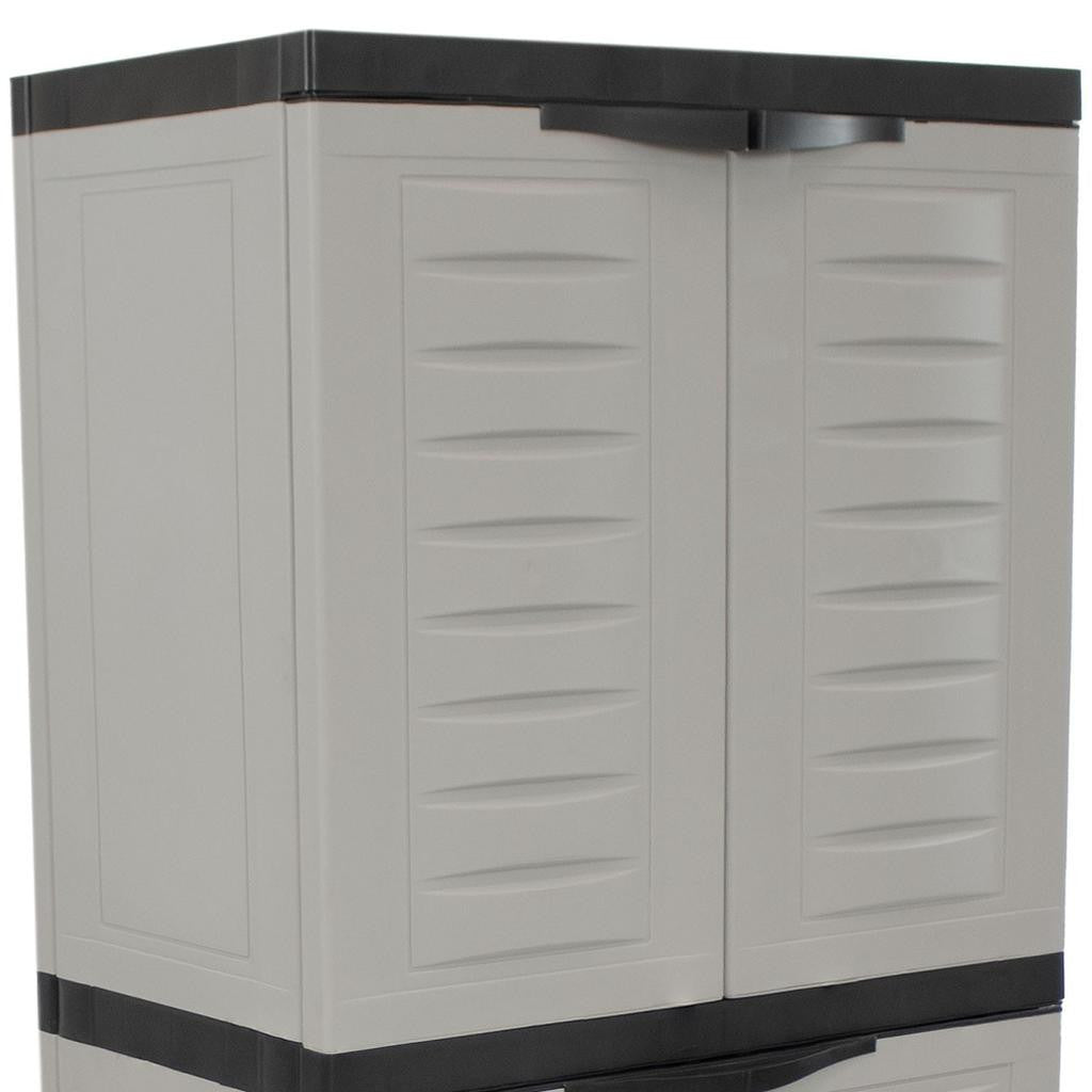 23" Black and Gray Plastic Accent Cabinet With Four Doors And One Drawer