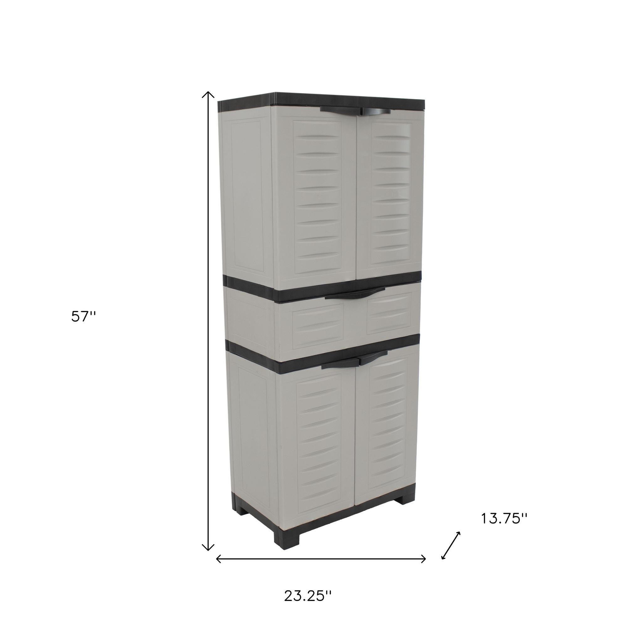 23" Black and Gray Plastic Accent Cabinet With Four Doors And One Drawer