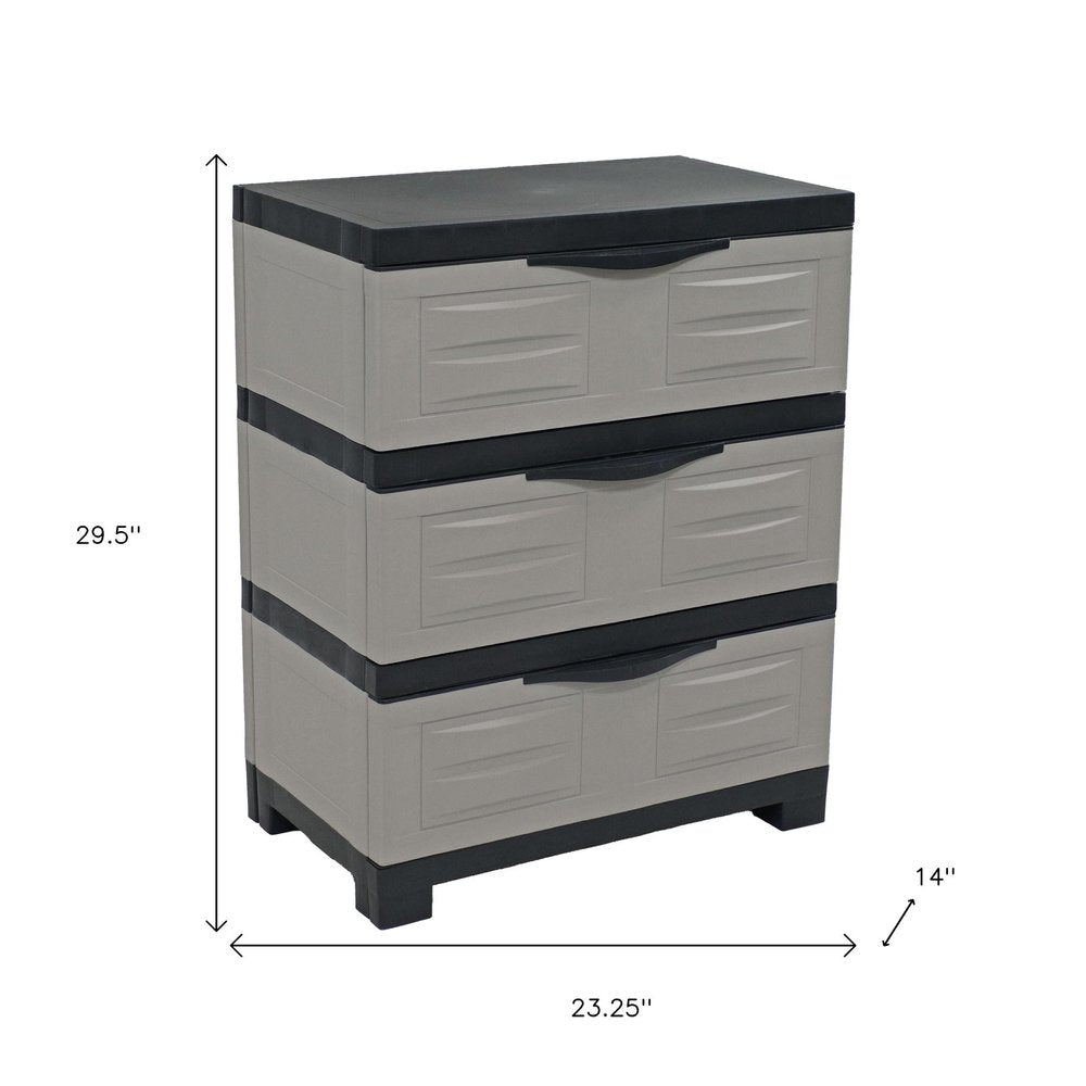 23" Gray and Black Plastic Accent Cabinet With Three Drawers