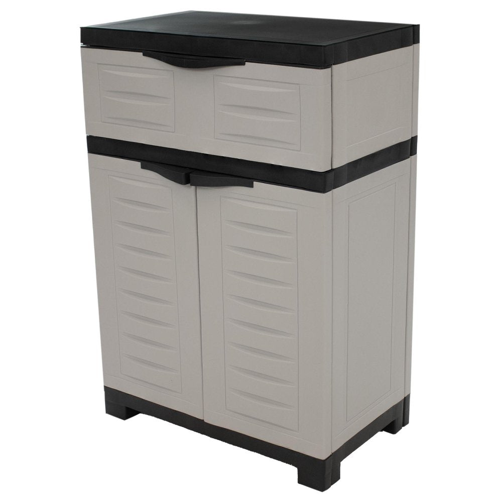 24" Gray Plastic Accent Cabinet With Two Doors And One Drawer