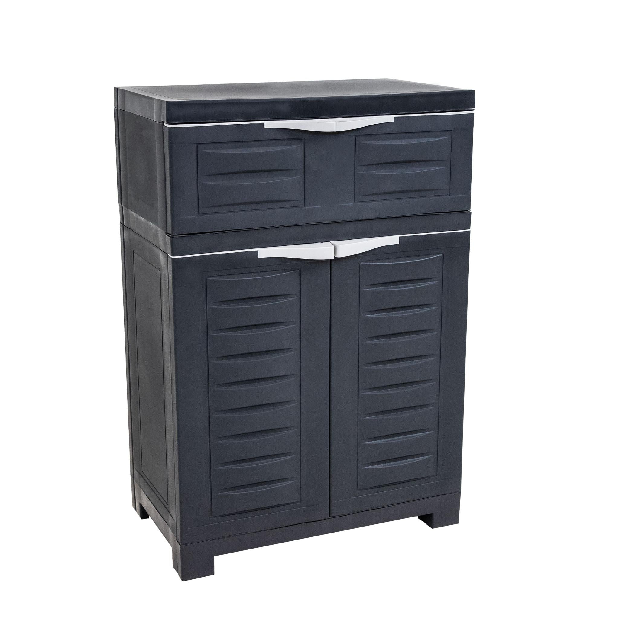 24" Charcoal Plastic Accent Cabinet With Two Doors And One Drawer