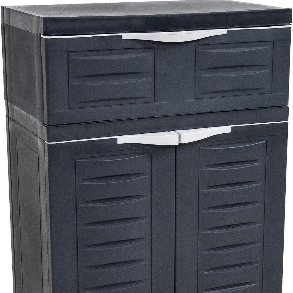 24" Charcoal Plastic Accent Cabinet With Two Doors And One Drawer