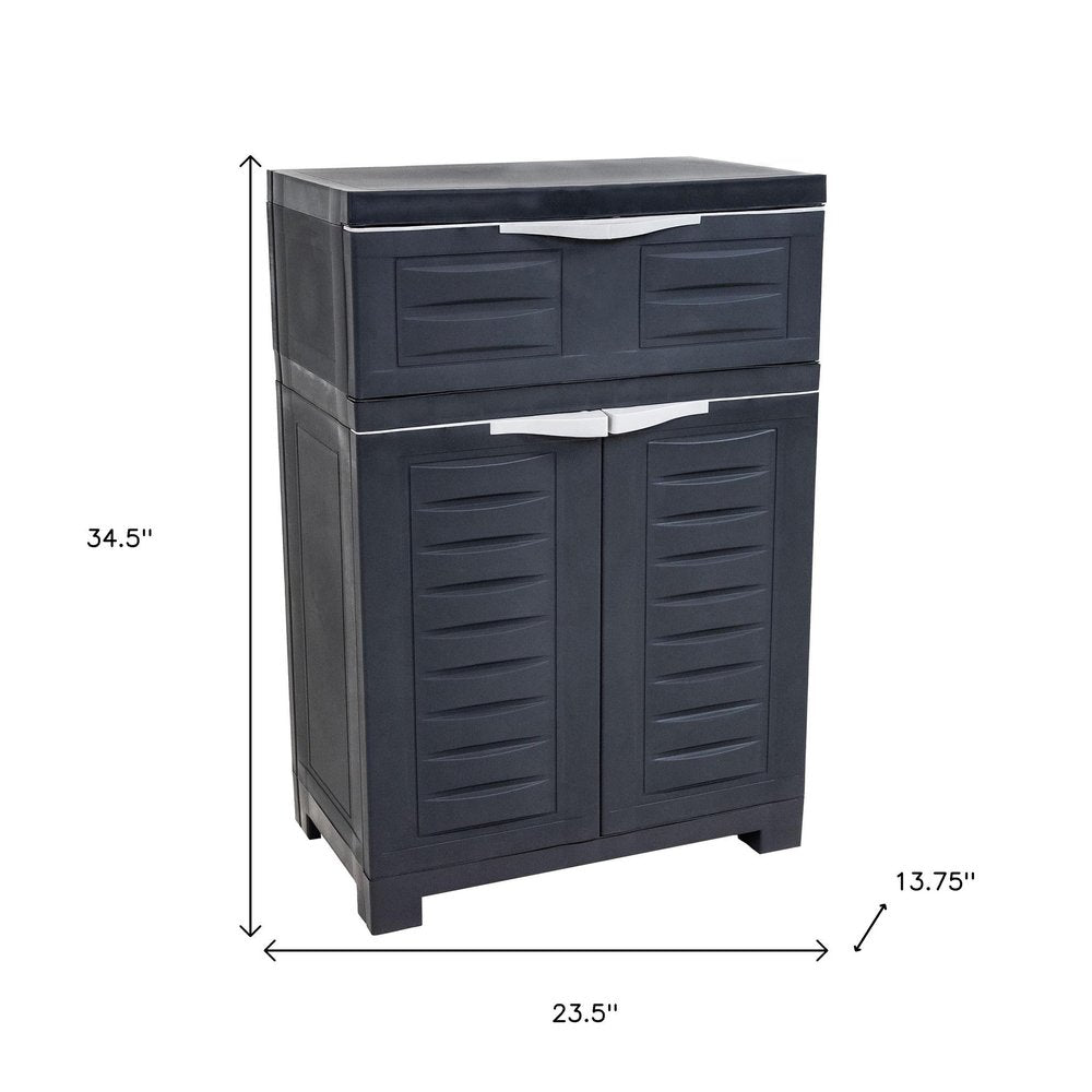 24" Charcoal Plastic Accent Cabinet With Two Doors And One Drawer