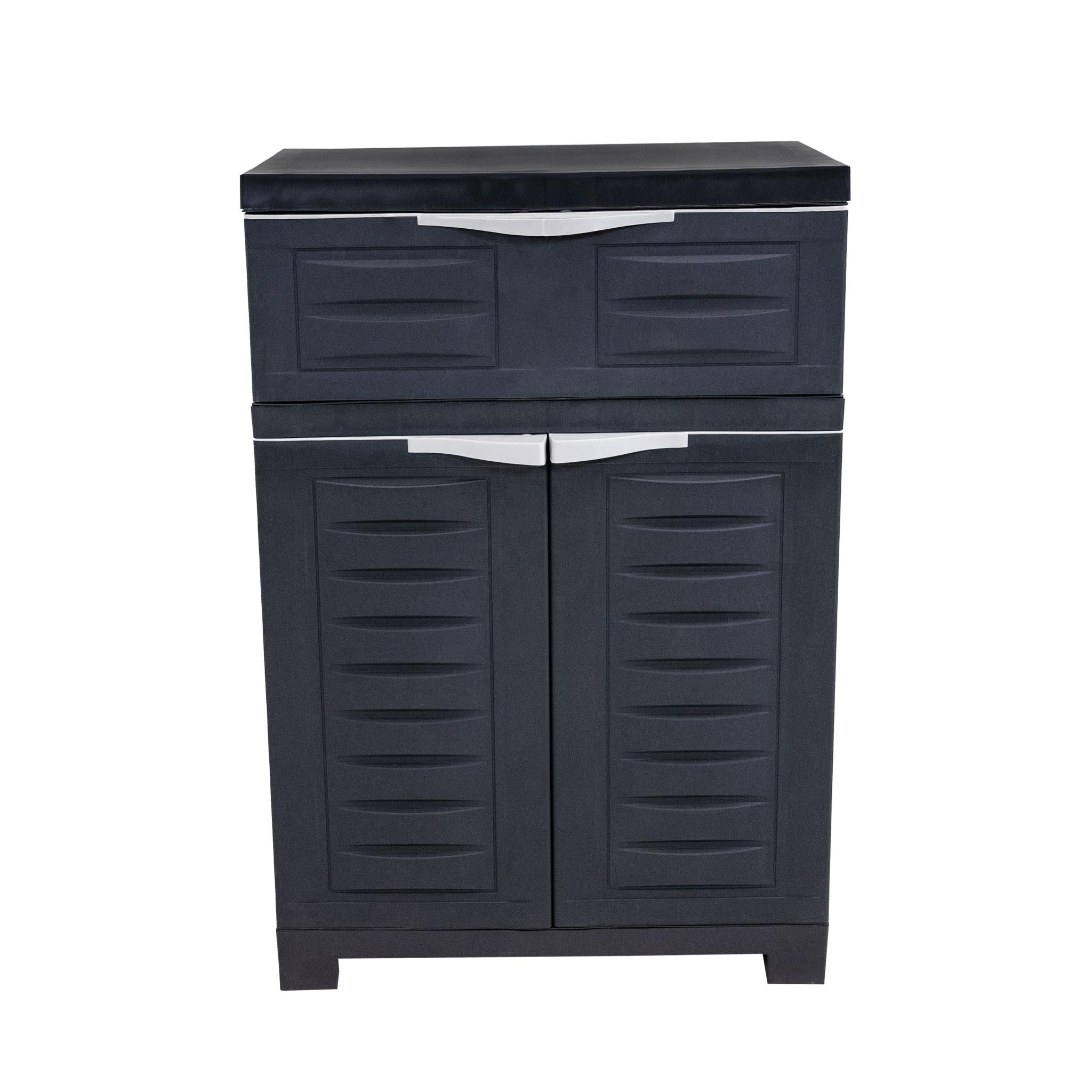 24" Charcoal Plastic Accent Cabinet With Two Doors And One Drawer