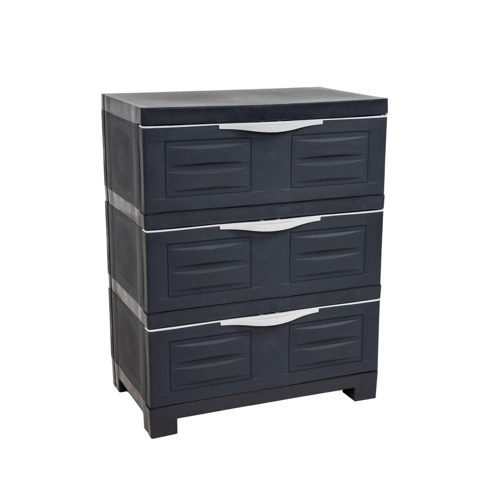 23" Charcoal Heavy Duty Plastic Cabinet With Three Drawers