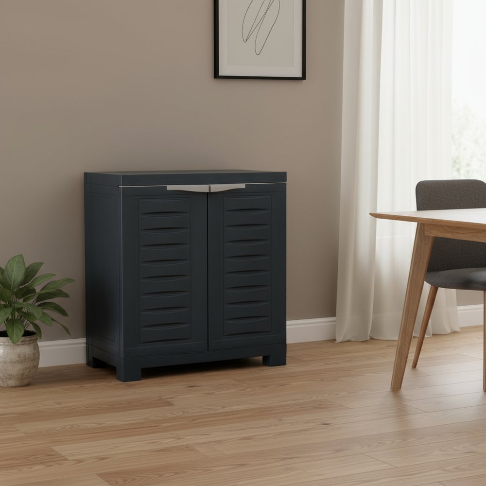 23" Charcoal Plastic Accent Cabinet With Two Doors