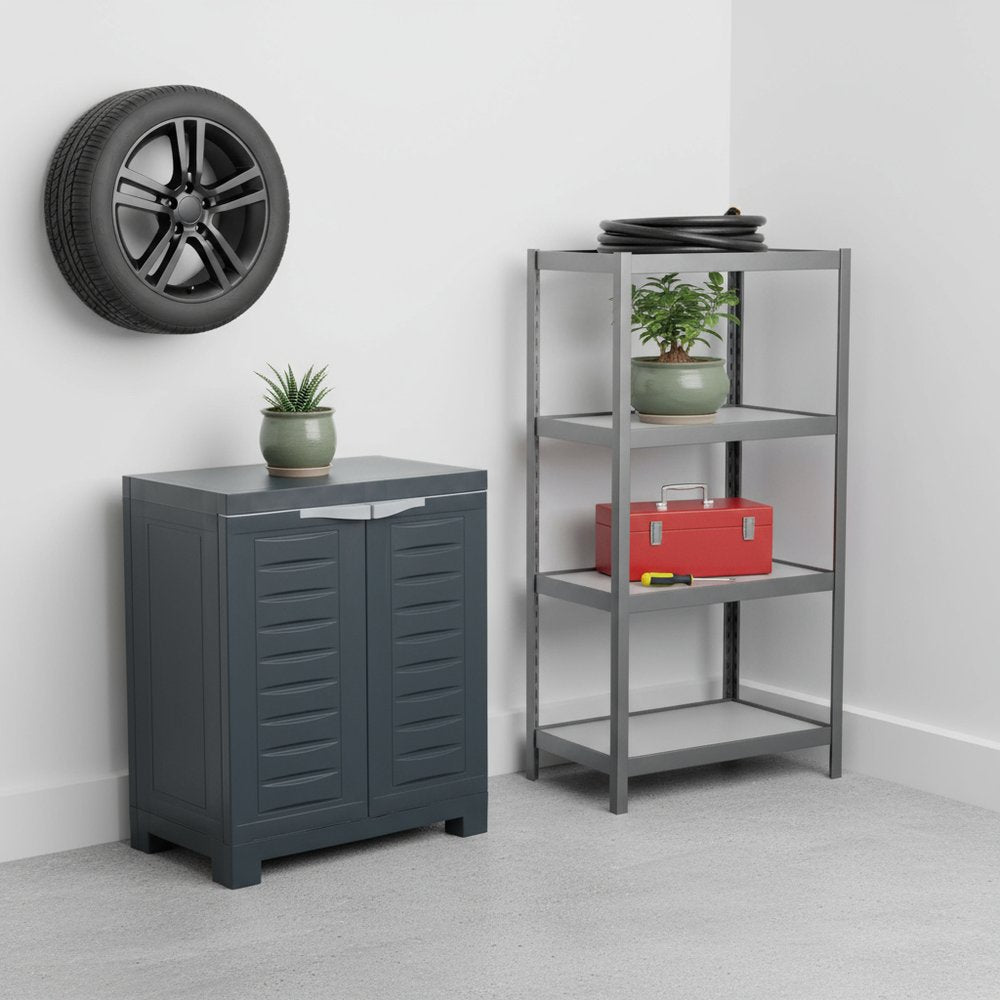23" Charcoal Plastic Accent Cabinet With Two Doors