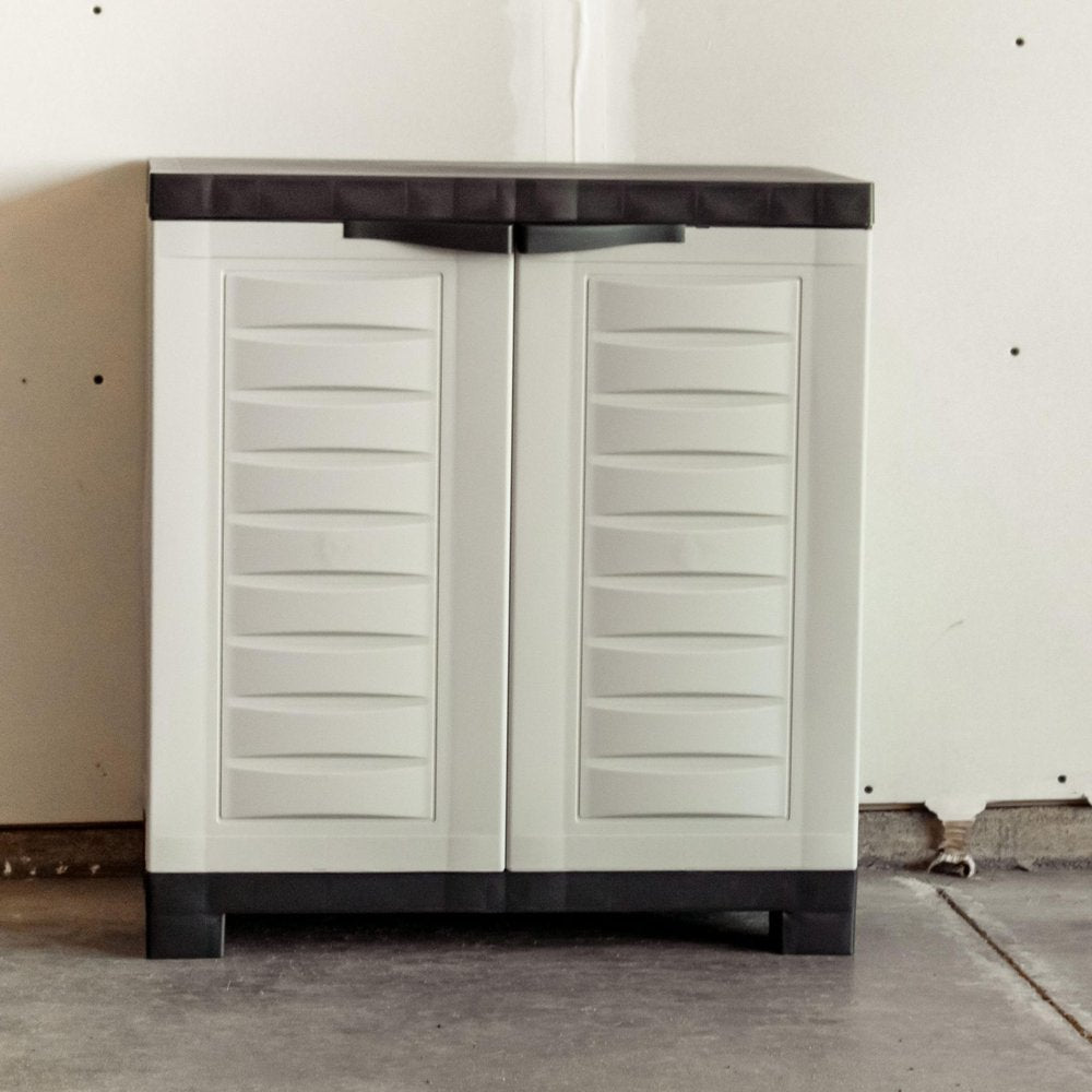 23" Black and Gray Plastic Accent Cabinet With Two Doors