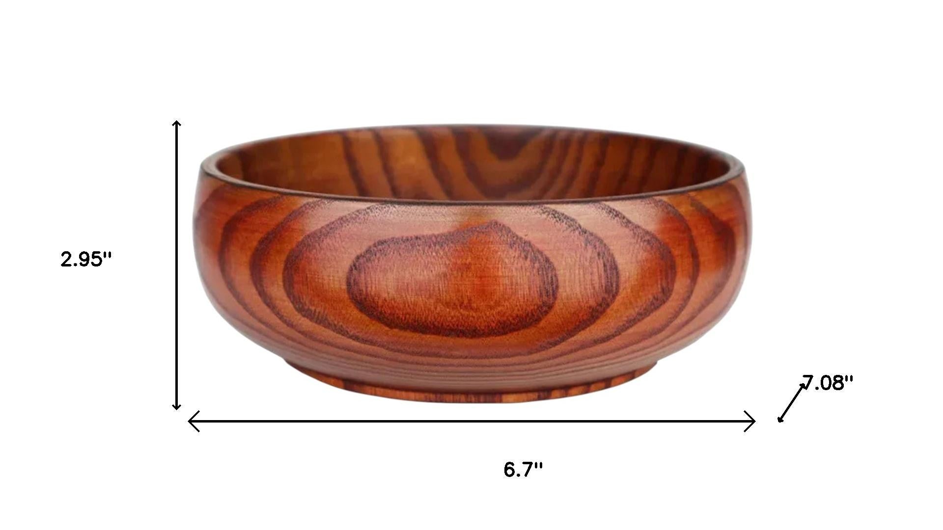 7" Brown Solid Wood Round Serving Bowl