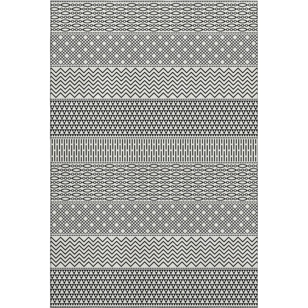 9' X 12' White And Black Striped Washable Area Rug With UV Protection