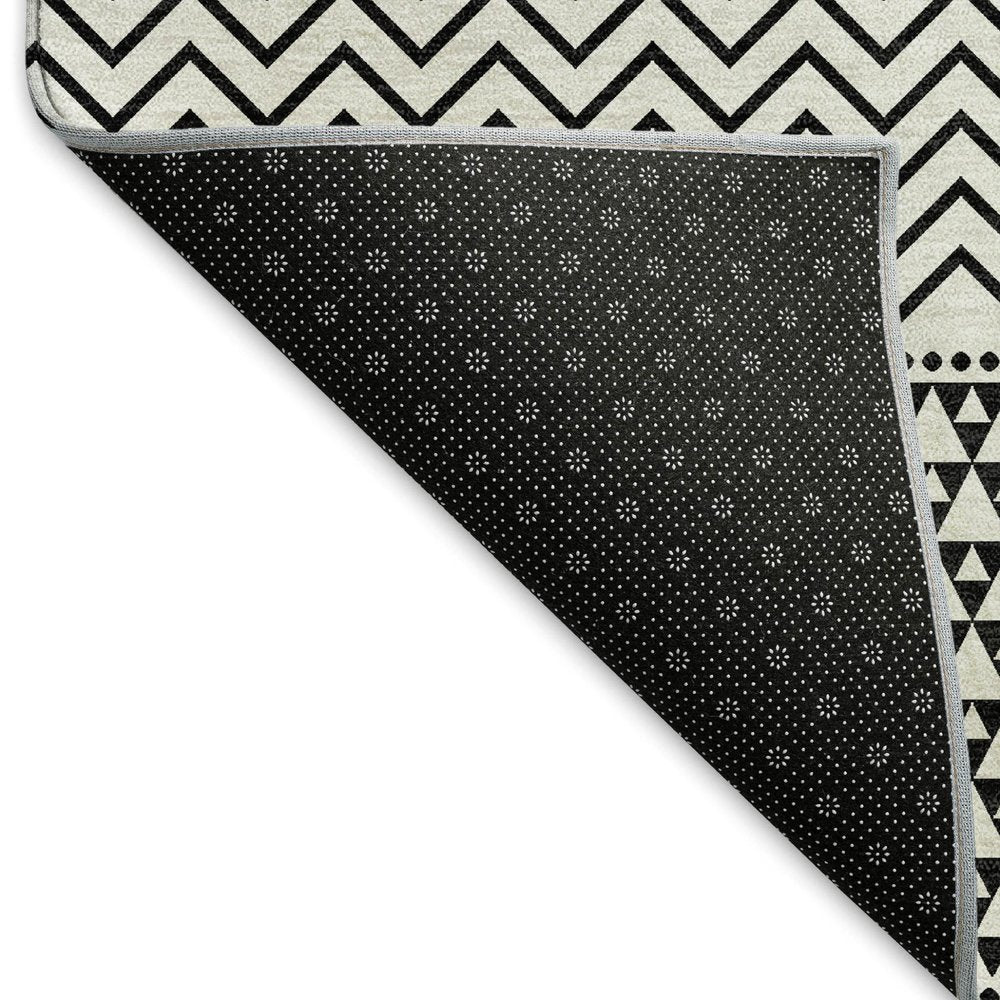 9' X 12' White And Black Striped Washable Area Rug With UV Protection