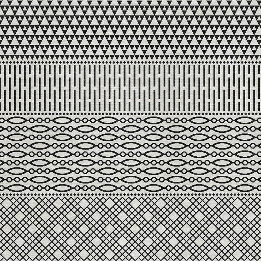 9' X 12' White And Black Striped Washable Area Rug With UV Protection