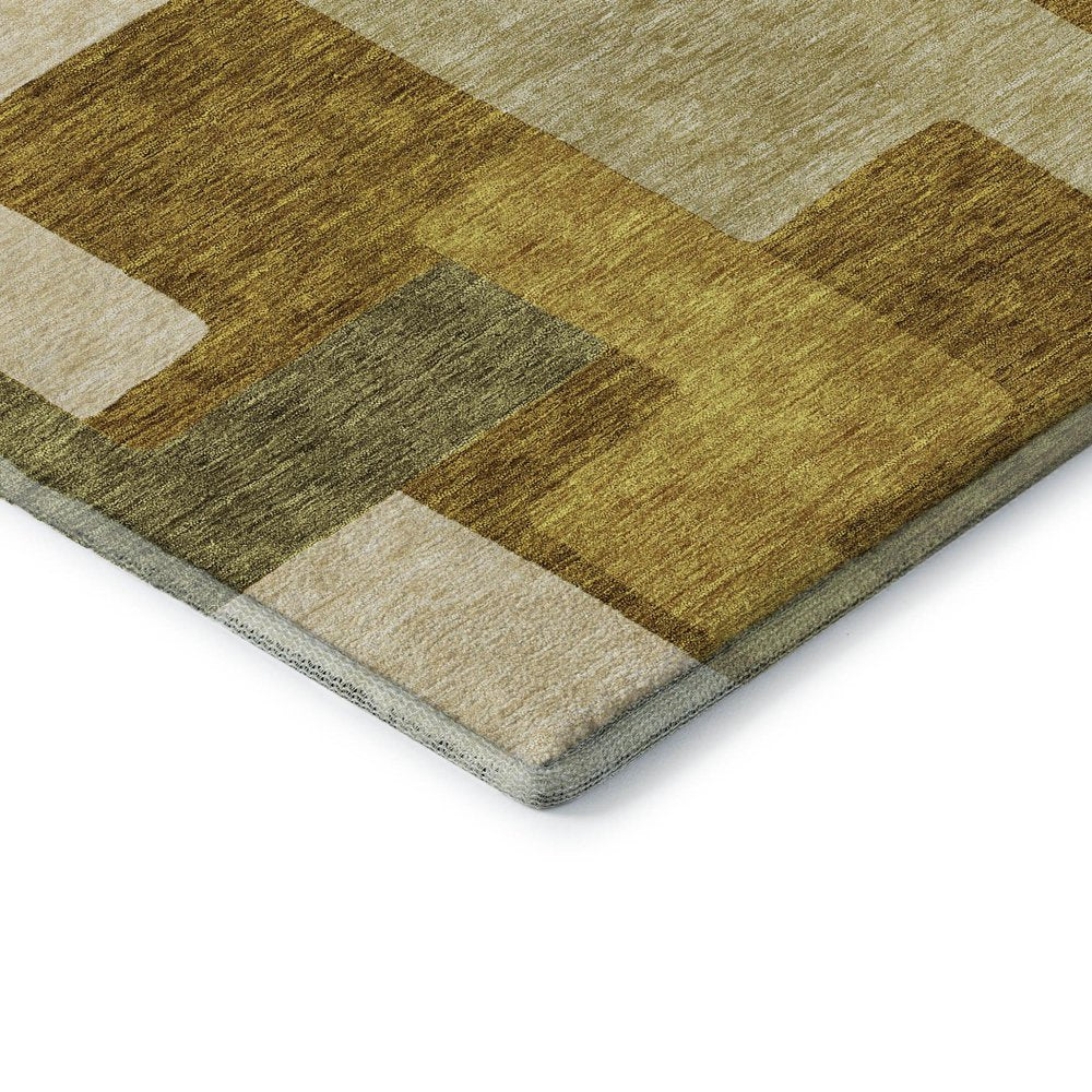 9' X 12' Wheat Ivory And Gold Geometric Washable Area Rug With UV Protection