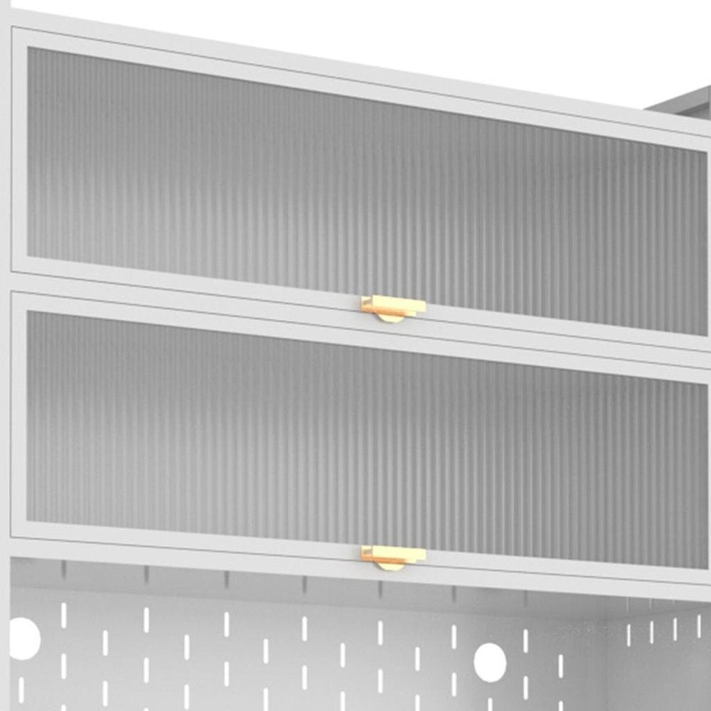 73" White Stainless Steel Textured Door Dining Hutch With Two Doors