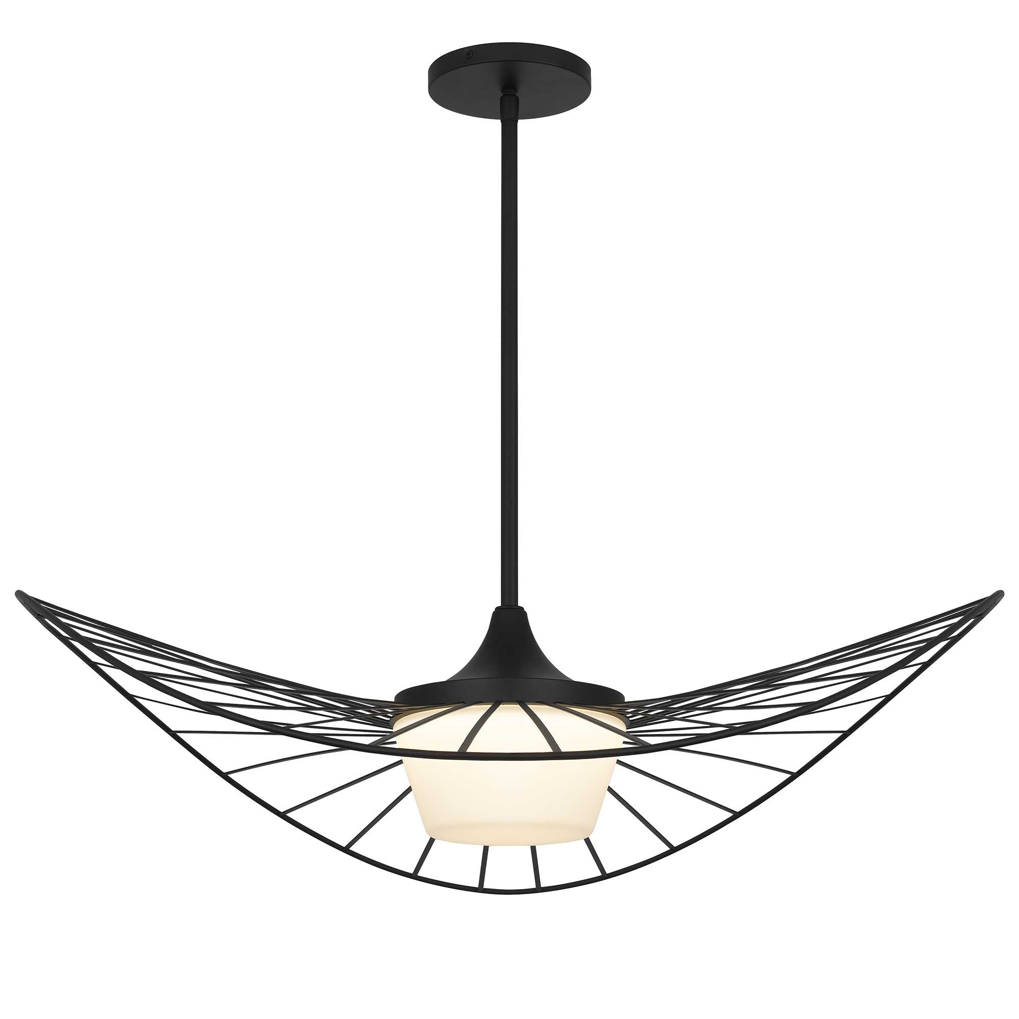 34" Black Aluminum Geometric Wavy LED Dimmable Outdoor Hanging Light