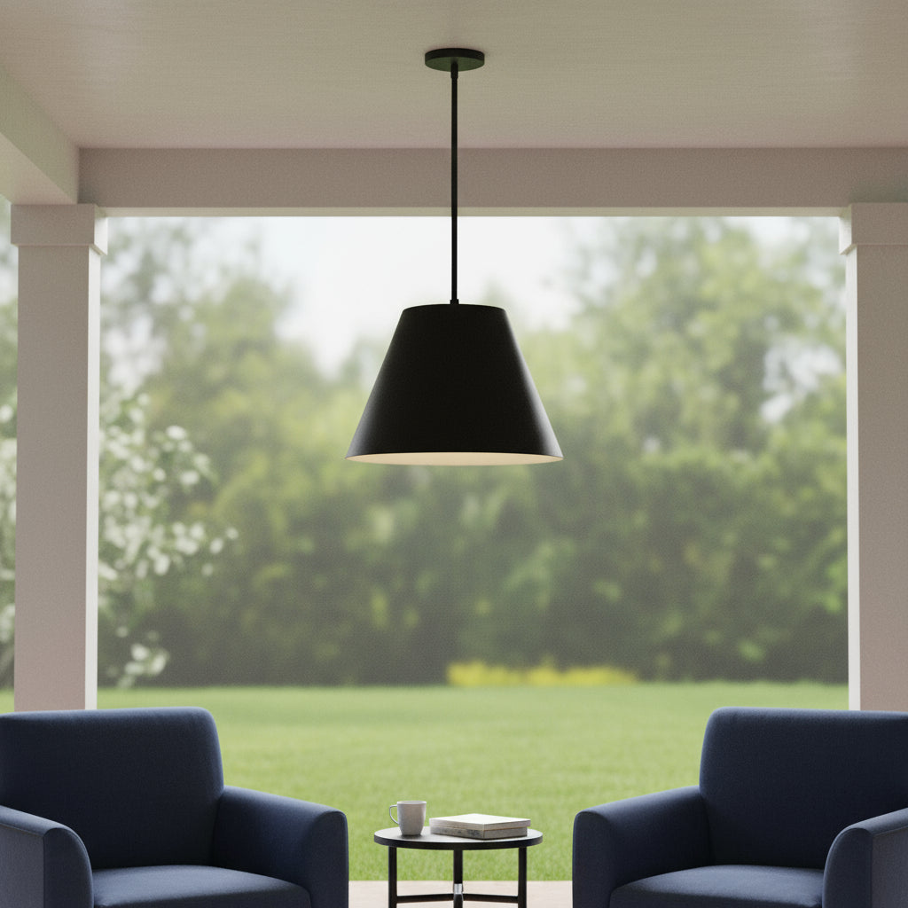 16" Black Aluminum Cone LED Dimmable Outdoor Pendent Hanging Light